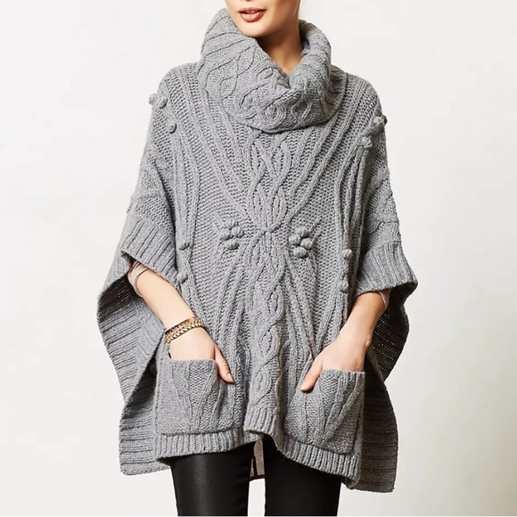Anthropologie O/S EUC “Sleeping on Snow” wool rabbit hair blend poncho-oversized - Picture 1 of 14